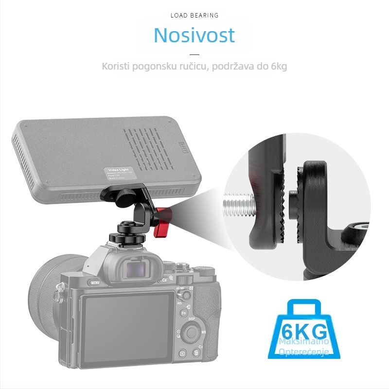 Snail rotirajući gimball za kameru, s hot-shoeom ili vijkom 1/4" (aluminijska legura, horizontalno 360°, vertikalno 180°, težina 100 g)