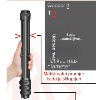 Goocong PH3L aluminijski stativ – 4 sekcije, 3D glava, nosivost 3 kg, težina 630 g