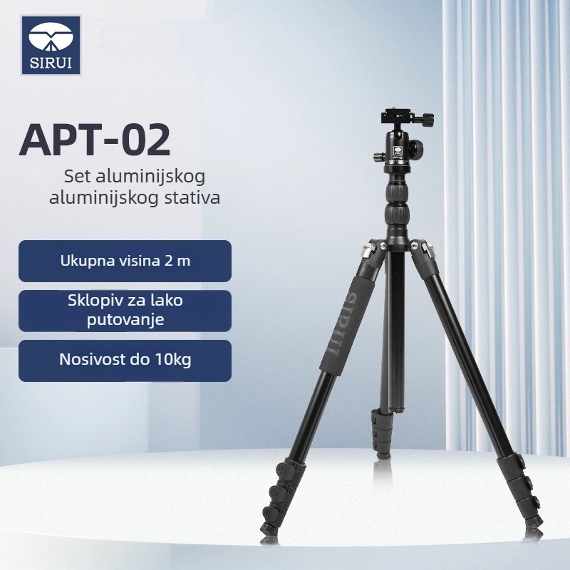 Sirui Apt-02 DSLR stativ s kugličnom glavom, 4-segmenta od aluminijske legure, nosivost 6–10 kg, ploča za brzi otpuštanje uključena