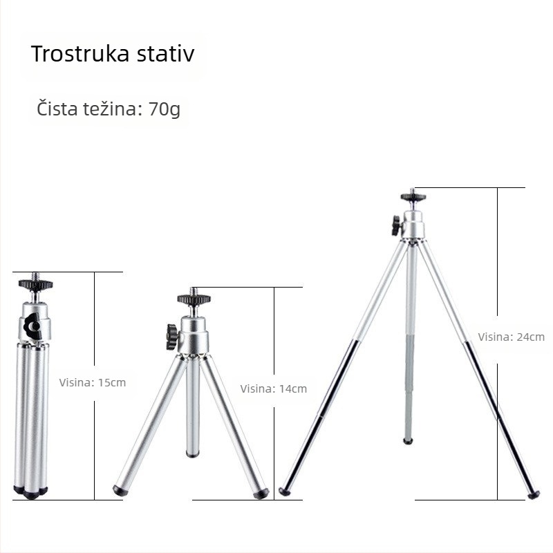 Troje sekcijski stativ s 3D gimbalom, metalna konstrukcija, nosivost do 2 kg