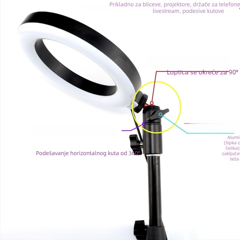 Mini stativ za mobitel i kameru s kugličnom glavom, 1/4-inch navoj, aluminij/nerđajući čelik, vodoravni 360°, okomiti 90°, težina 75,5 g