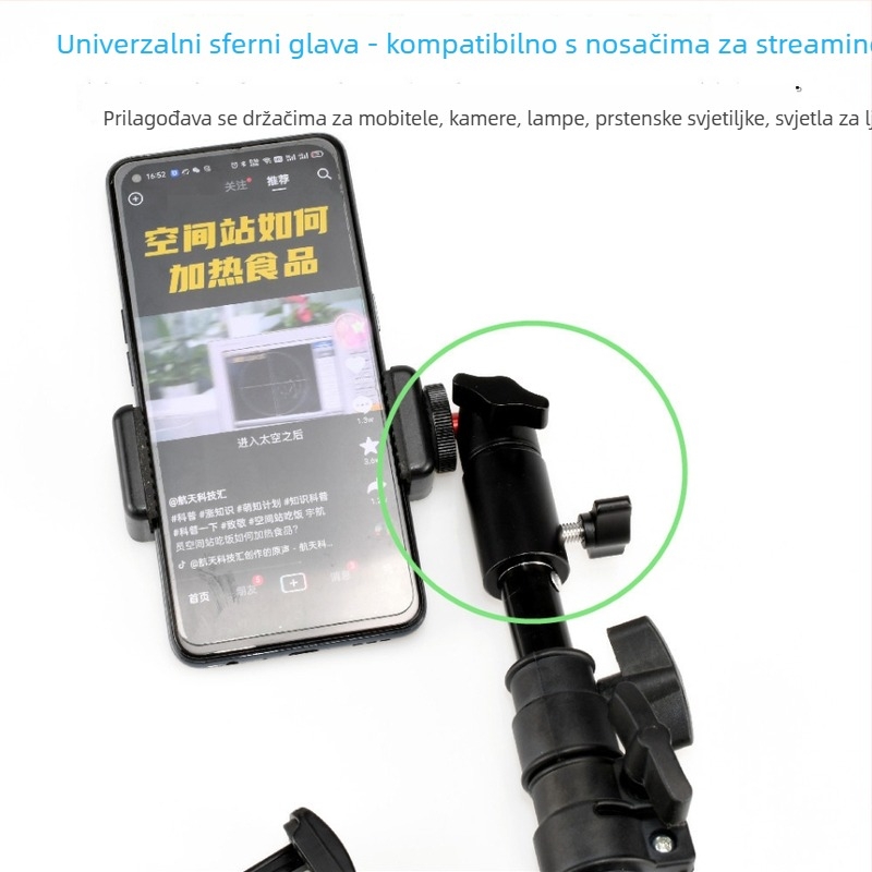 Mini stativ za mobitel i kameru s kugličnom glavom, 1/4-inch navoj, aluminij/nerđajući čelik, vodoravni 360°, okomiti 90°, težina 75,5 g