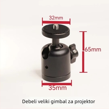 Projektor gimbal od aluminijske legure s mehanizmom zaključavanja, vertikalno 360°, horizontalno 90°, navoj 1/4"-20, težina 101 g