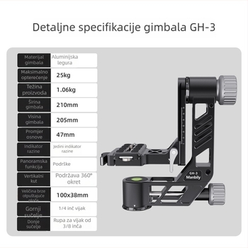 SLR kamera kantilever PTZ nosač za panoramsko fotografiranje, 360° horizontalno okretanje, aluminijska legura, 1,04 kg