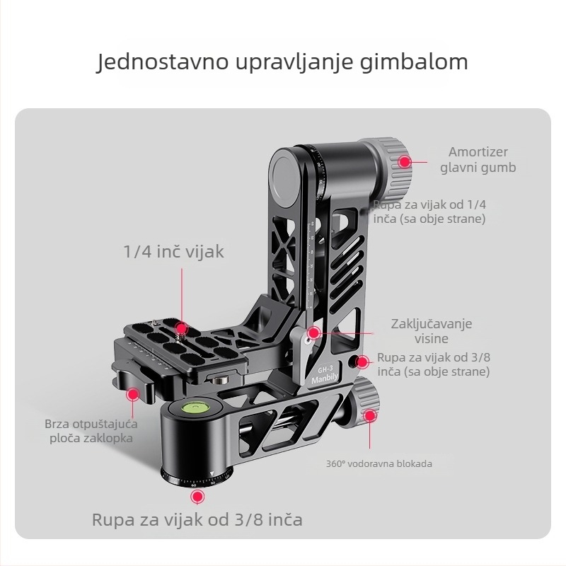 SLR kamera kantilever PTZ nosač za panoramsko fotografiranje, 360° horizontalno okretanje, aluminijska legura, 1,04 kg