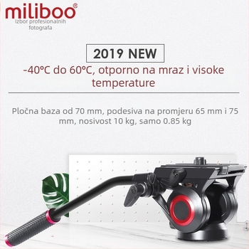 Miliboo 801 Druga generacija Profesionalna PTZ glava s hidrauličkim amortizerom - aluminijska legura, 360° horizontalno, 165° vertikalno, 10 kg, kompatibilno s Mibo