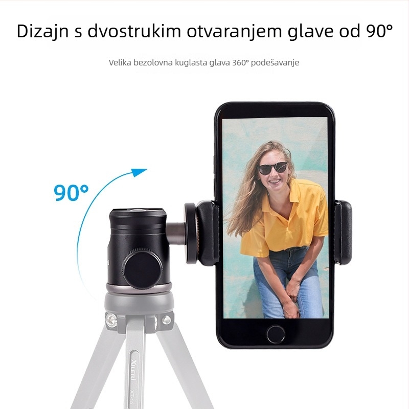 Xiletu MT-26 mini sferna glava za kameru – za telefon, DSLR/mirrorless i GoPro; aluminijska legura; 360° horizontalno i vertikalno okretanje; težina 140 g