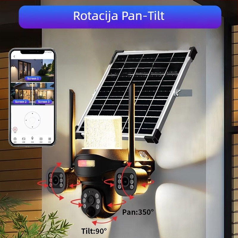 Vanjska solarna LED zidna svjetiljka s kamerom za nadzor, vodoravna rotacija 325°, okomita 90°, 5V DC, zidna montaža