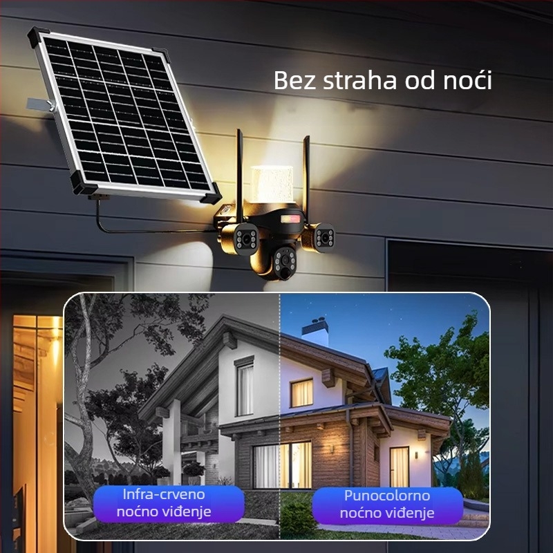 Vanjska solarna LED zidna svjetiljka s kamerom za nadzor, vodoravna rotacija 325°, okomita 90°, 5V DC, zidna montaža