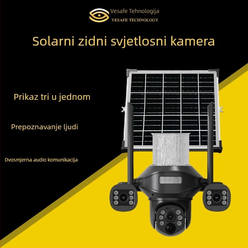 Vanjska solarna LED zidna svjetiljka s kamerom za nadzor, vodoravna rotacija 325°, okomita 90°, 5V DC, zidna montaža