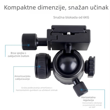 Stativ s kugličnom glavom za univerzalnu kameru — 360° horizontalno okretanje, aluminijska legura, unutarnja i vanjska uporaba