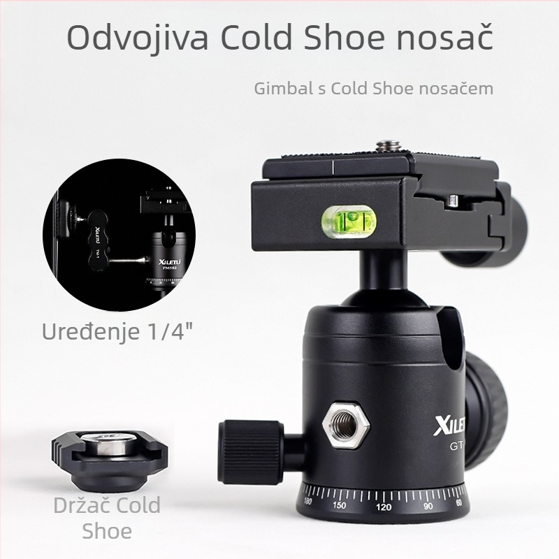 Stativ s kugličnom glavom za univerzalnu kameru — 360° horizontalno okretanje, aluminijska legura, unutarnja i vanjska uporaba