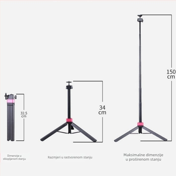 T152 prijenosni stolni stativ s kuglastom glavom, 5 segmenata aluminijske legure, nosivost 6–10 kg