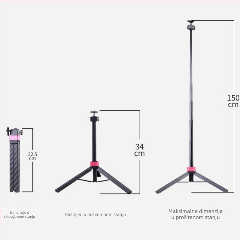T152 prijenosni stolni stativ s kuglastom glavom, 5 segmenata aluminijske legure, nosivost 6–10 kg