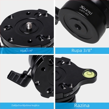 Xiletu LDY60 polusferna baza za panoramsku PTZ/SLR kameru — 3/8-inčni navoj (pretvorba u 1/4), aluminijska legura, težina 290 g