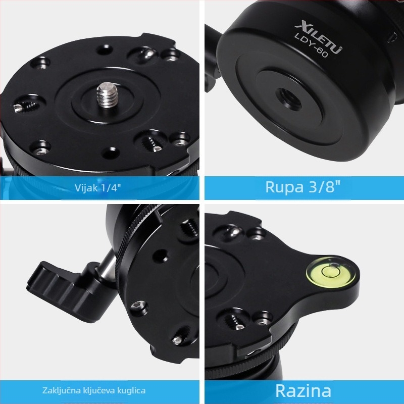 Xiletu LDY60 polusferna baza za panoramsku PTZ/SLR kameru — 3/8-inčni navoj (pretvorba u 1/4), aluminijska legura, težina 290 g