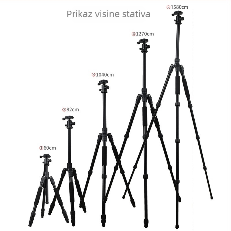 Stativ za DSLR i telefon s kugličnom glavom, 4-dijelni aluminijski spoj, pločica brzog otpuštanja, nosivost 6 kg
