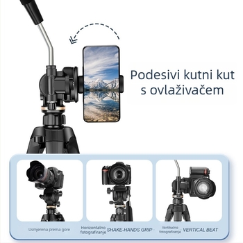 Stativ od aluminijske legure, 3-sekcijski stupovi nogu, 3D glava, pločica brzog otpuštanja, nosivost 6–10 kg