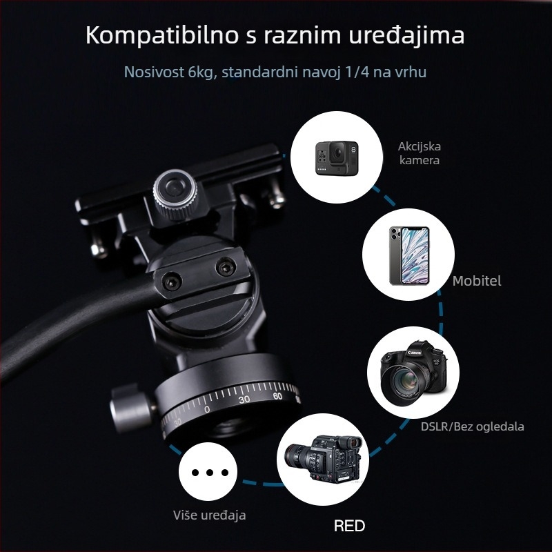 Mini hidraulični stativ od aluminijske legure s 360° panoramskim pomakom i 360° nagibom, za SLR/mirrorless kamere – prijenosno