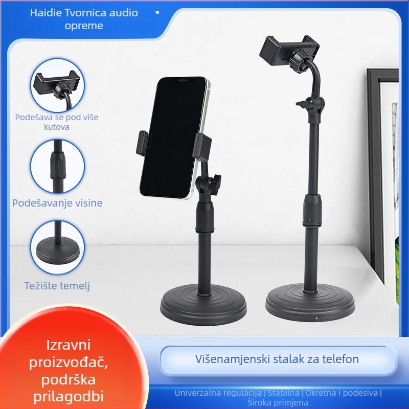 Stolni držač za mobitel s univerzalnom pan-tilt glavom, teleskopski podesivim ramom, diskska baza, klip za mikrofon, plastični materijal, brend Sea butterfly