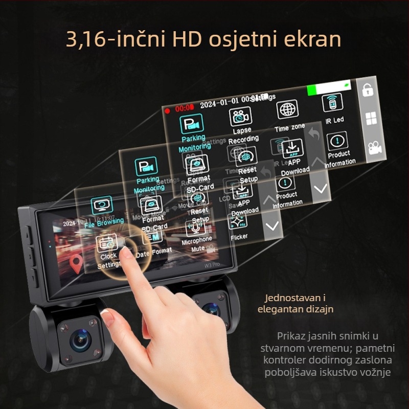 Prednja i stražnja dash cam 2160P, 170° širok ugao, 3,0-inčni dodirni zaslon, WiFi