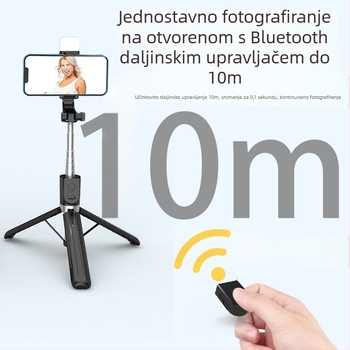 Bluetooth selfie štapić za telefon s prijenosnim stativom i rasvjetom, plastično kućište, daljinski upravljač uključen
