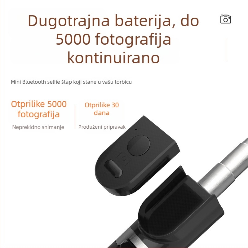 Bluetooth selfie štapić za telefon s prijenosnim stativom i rasvjetom, plastično kućište, daljinski upravljač uključen
