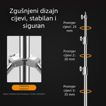 Nehrđajući čelični stativ za fotografiju s teleskopskim križnim držačem, 3-dijelni trostruki stalak, nosivost 15 kg, promjer cijevi 25–35 mm, težina 2,3 kg