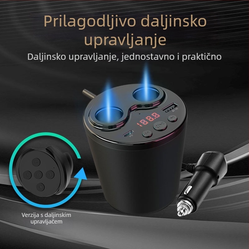 Punjač za auto u držaču za čašu s Bluetooth MP3 i FM transmiterom, USB, 12-24V, model G63