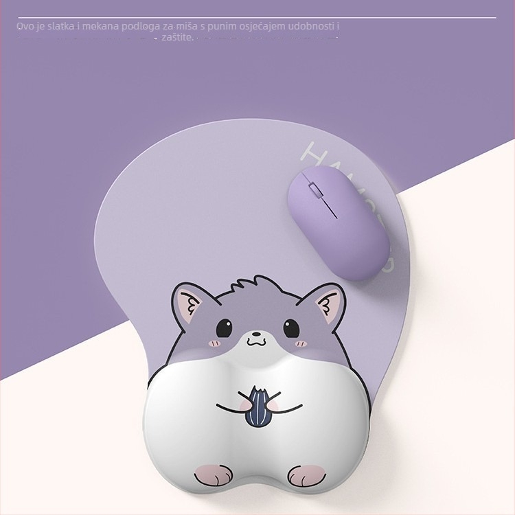 Podloga za miš za zglob – 3D crtani dizajn hrčka, silikon, mala podloga, narukvica