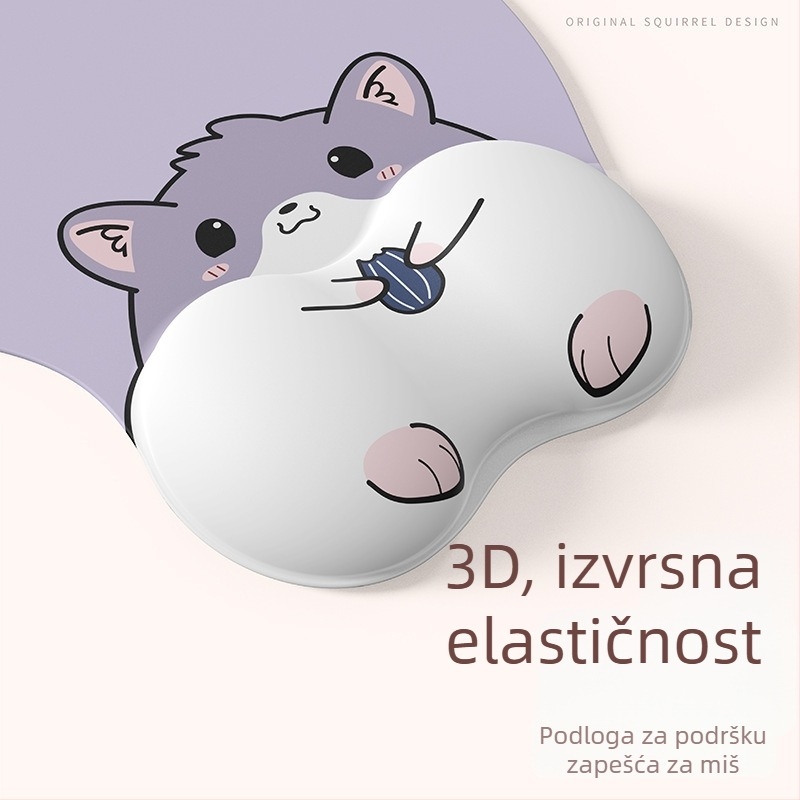 Podloga za miš za zglob – 3D crtani dizajn hrčka, silikon, mala podloga, narukvica
