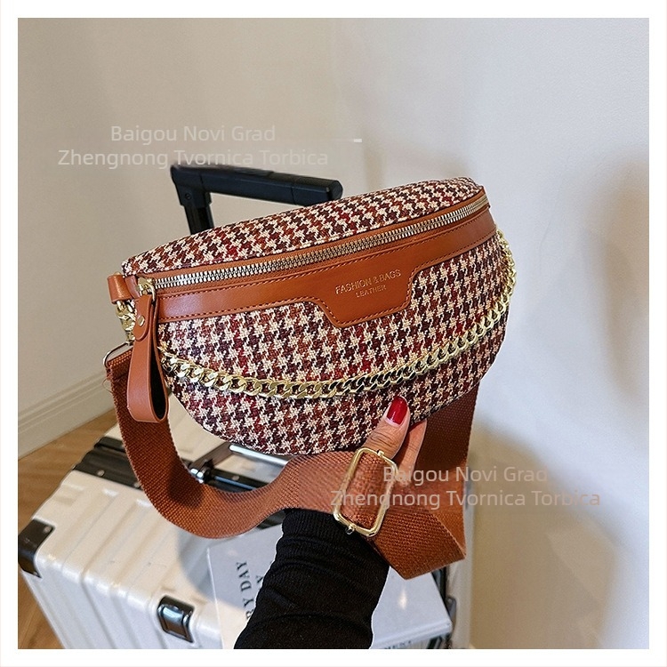 Ženska quiltirana torbica za kaiš – street style, PU materijal, zima 2024, podstava poliester, džep za telefon