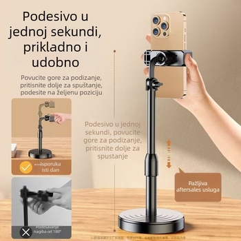 Stolni držač za tablet i telefon, podesiva visina, izvučni i rotirajući, plastična konstrukcija za snimanje videa i fotografiranje