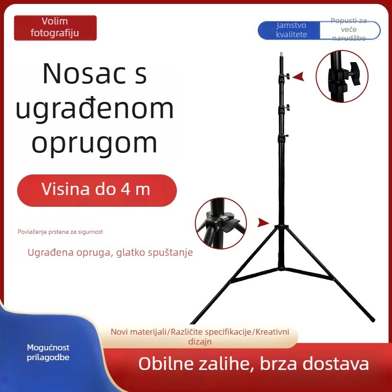 4 m aluminijski stalak za rasvjetu za film i TV te prijenos uživo, 4-dijelni, promjer cijevi 22 mm, srednji promjer cijevi 40/35/30/25 mm