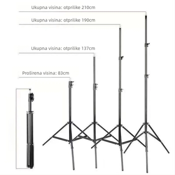 Stativ za fotografiju za telefon, metalni, nosivost 3 kg, visina 0,55–210 cm, promjer cijevi 22 mm