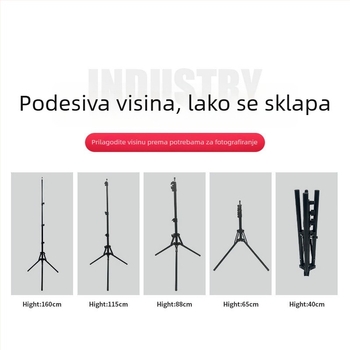 Fotografski tripod s obrnuto sklapanjem; konstrukcija od željeza i najlona; nosivost 3,5–4,5 kg; 4-dijelni dizajn; promjer cijevi: glavne 0,4 mm, noge 0,3 mm.