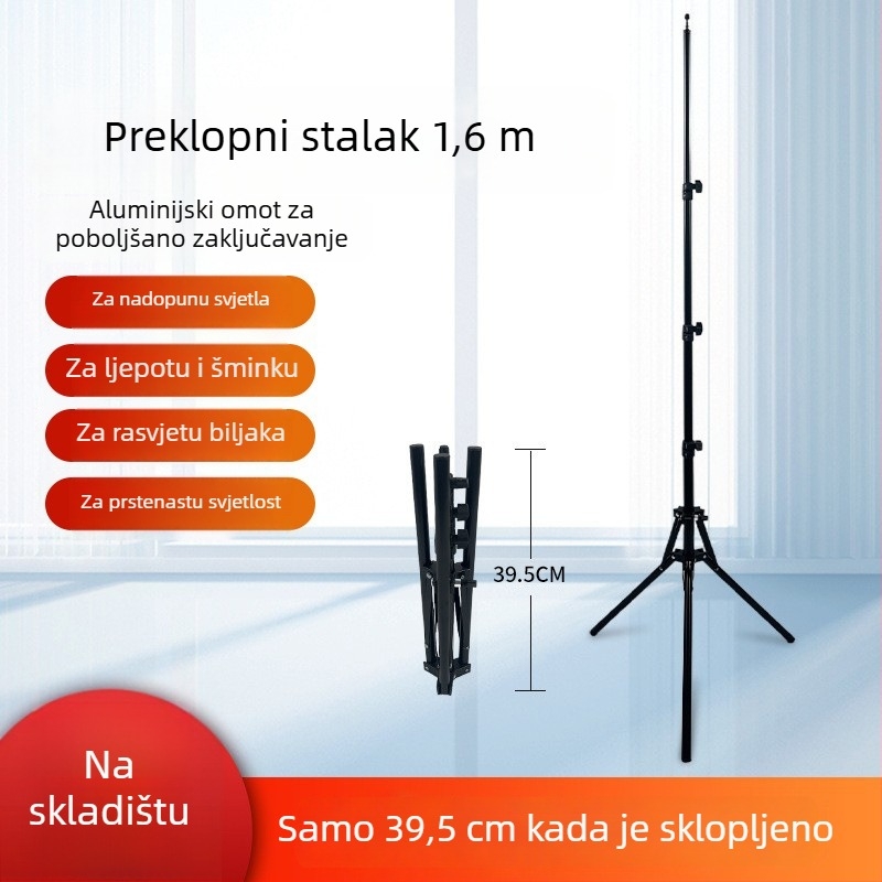Fotografski tripod s obrnuto sklapanjem; konstrukcija od željeza i najlona; nosivost 3,5–4,5 kg; 4-dijelni dizajn; promjer cijevi: glavne 0,4 mm, noge 0,3 mm.