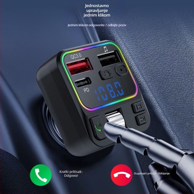P18 automobilski Bluetooth MP3 prijemnik s hands-free pozivima, FM transmiter, QC3.0 + PD20W dvostruko brzo punjenje, USB reprodukcija