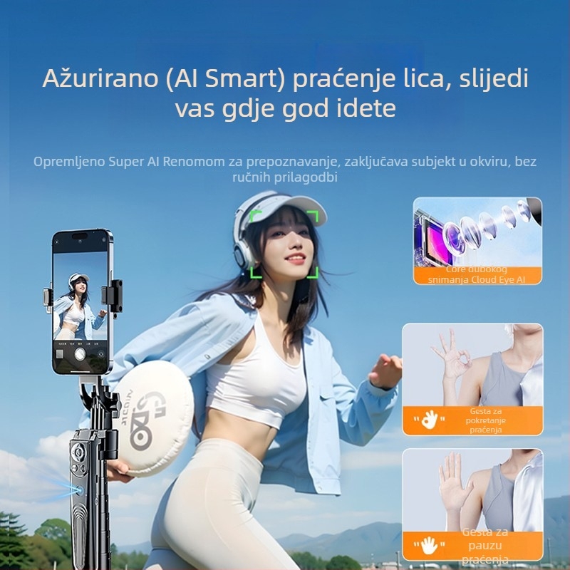 Gimbal za mobitel s 360° rotacijom, praćenje lica, daljinski upravljač, Bluetooth, aluminijska legura