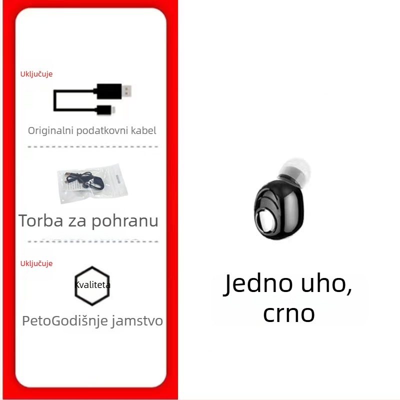 L16 bežične Bluetooth slušalice, mono uho, in-ear dizajn, za automobil, stereo zvuk, Bluetooth 5.0, IPX4, trajanje do 4 sata