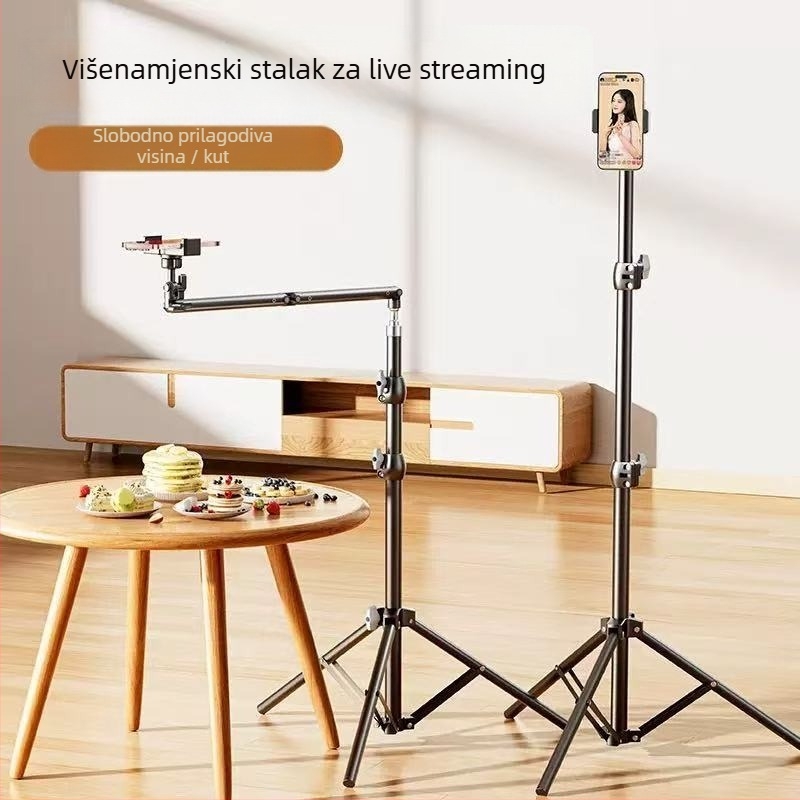 Nadgradni stalak za mobitel za snimanje — metalna konstrukcija, nosivost 4 kg, radna visina 49–280 cm, duljina cijevi 2.1/2.6/2.8 m, 2 sekcije