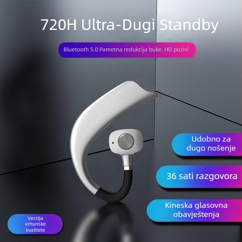 Bluetooth slušalica za jedno uho, sportski model, Bluetooth 5.0, domet 10 m, trajanje baterije >8 sati, podržava pozive i glazbu