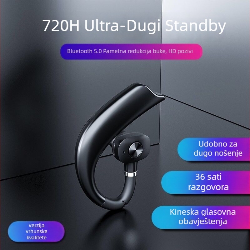 Bluetooth slušalica za jedno uho, sportski model, Bluetooth 5.0, domet 10 m, trajanje baterije >8 sati, podržava pozive i glazbu