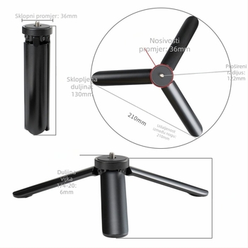 KT-2A Stolni stativ od aluminijske legure, 1-sekcijski, nosivost 10 kg