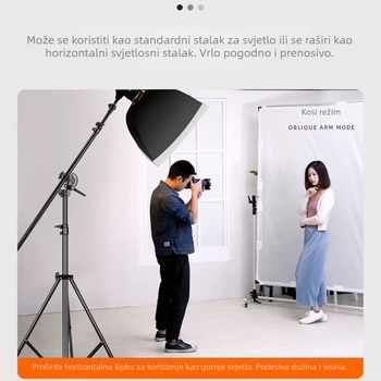 Stalak za rasvjetu za fotografiju i livestream, visina 4 m, nosivost 3–5 kg, sklopivi, izrađen od željeznog cijevi i najlonske plastike, promjer cijevi 22–35 cm