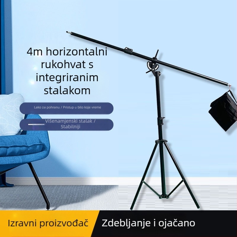 Stalak za rasvjetu za fotografiju i livestream, visina 4 m, nosivost 3–5 kg, sklopivi, izrađen od željeznog cijevi i najlonske plastike, promjer cijevi 22–35 cm