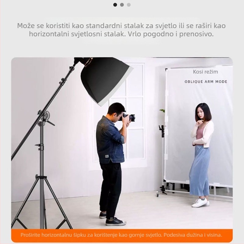 Stalak za rasvjetu za fotografiju i livestream, visina 4 m, nosivost 3–5 kg, sklopivi, izrađen od željeznog cijevi i najlonske plastike, promjer cijevi 22–35 cm