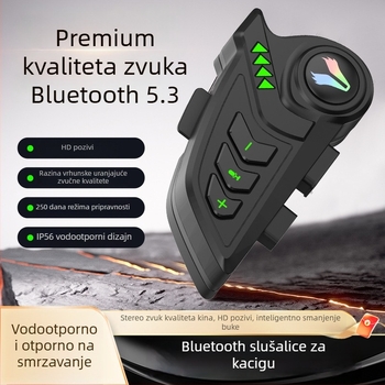 Motorska Bluetooth slušalica za kacigu — Inteligentno smanjenje buke, Vodootporno, Dvostruko stereo, Bluetooth 5.4, Trajanje baterije 4–8 h