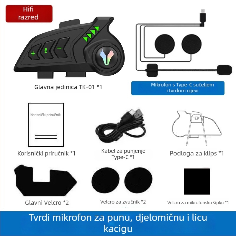 Motorska Bluetooth slušalica za kacigu — Inteligentno smanjenje buke, Vodootporno, Dvostruko stereo, Bluetooth 5.4, Trajanje baterije 4–8 h