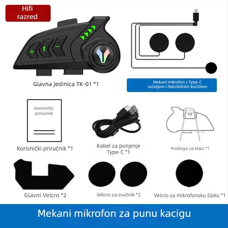 Motorska Bluetooth slušalica za kacigu — Inteligentno smanjenje buke, Vodootporno, Dvostruko stereo, Bluetooth 5.4, Trajanje baterije 4–8 h